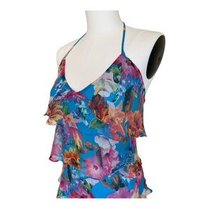 Bebe Women’s Blue Floral Short Layered Ruffle Mini Dress Size Small